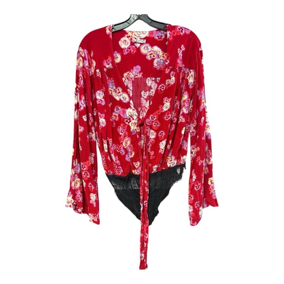 Free People Red Floral Bodysuit - Picture 3 of 5